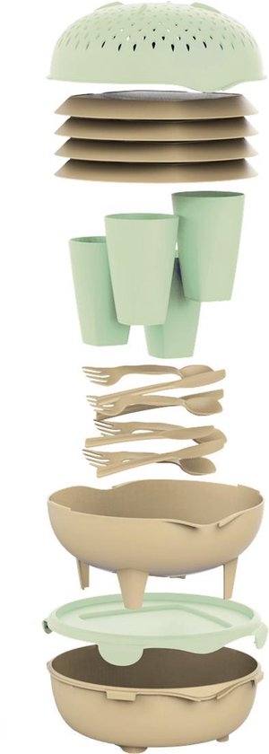 SKAZA camping - BBQ - boot - 16- delige picknickset kleur "Citroen Pistache"