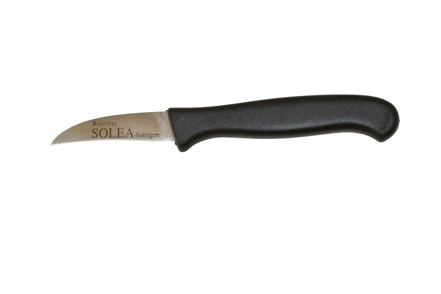SOLEA roestvrijstalen schilmesje gebogen lemmet met zwart kunststof heft