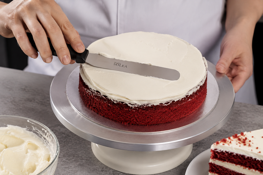 SOLEA spatel- palet- taart- cake mes RVS 20cm recht lemmet met zwart kunststof PP heft