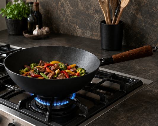 BAF RUSTICA PUR Wokpan 24 cm houten steel inductiegeschikt