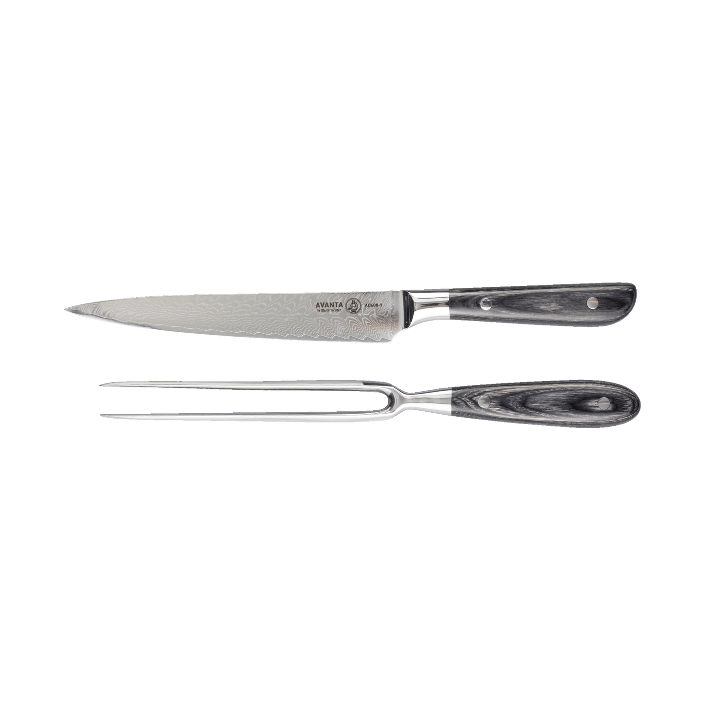 MESSERMEISTER AVANTA DAMASCUS 2 delige RVS mes & vork set zwart Pakkawood heft