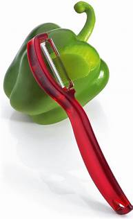 TRIANGLE Dunschiller links- rechts- handig, ultra fijn met RVS gekarteld mesje rood heft