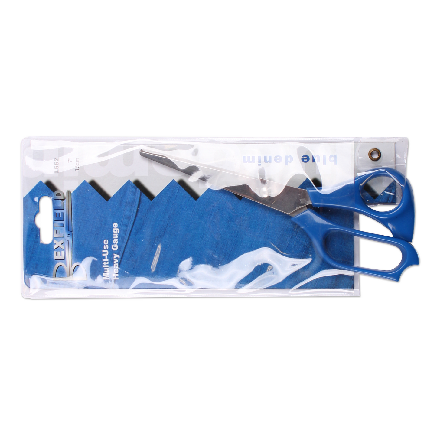 BEXFIELD roestvrijstalen model Bleu Denim huishoudschaar 18cm met blauwe kunststof grepen