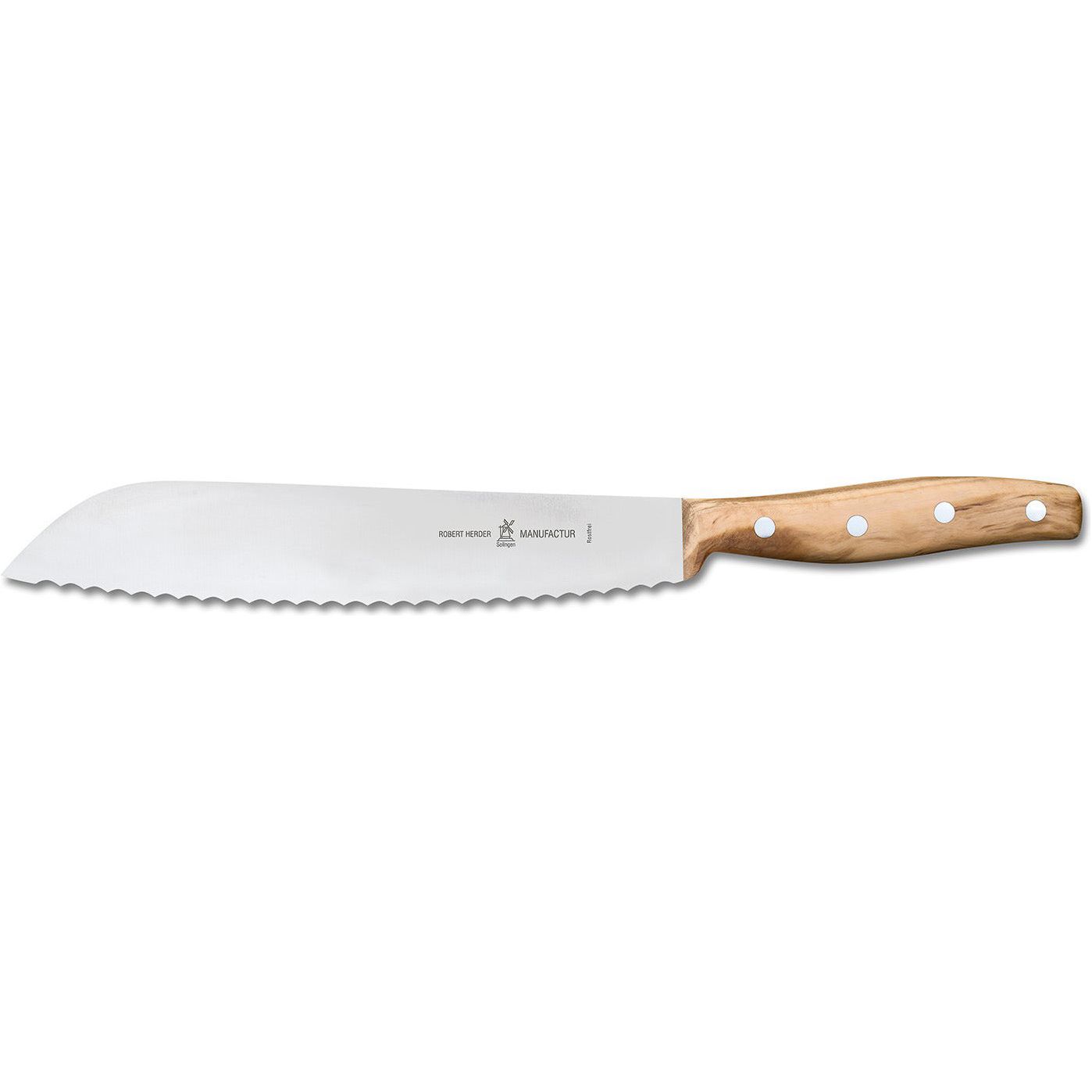 ROBERT HERDER Broodmes 'Grandmoulin' extra breed lemmet RVS 22cm FSC olijfhouten heft