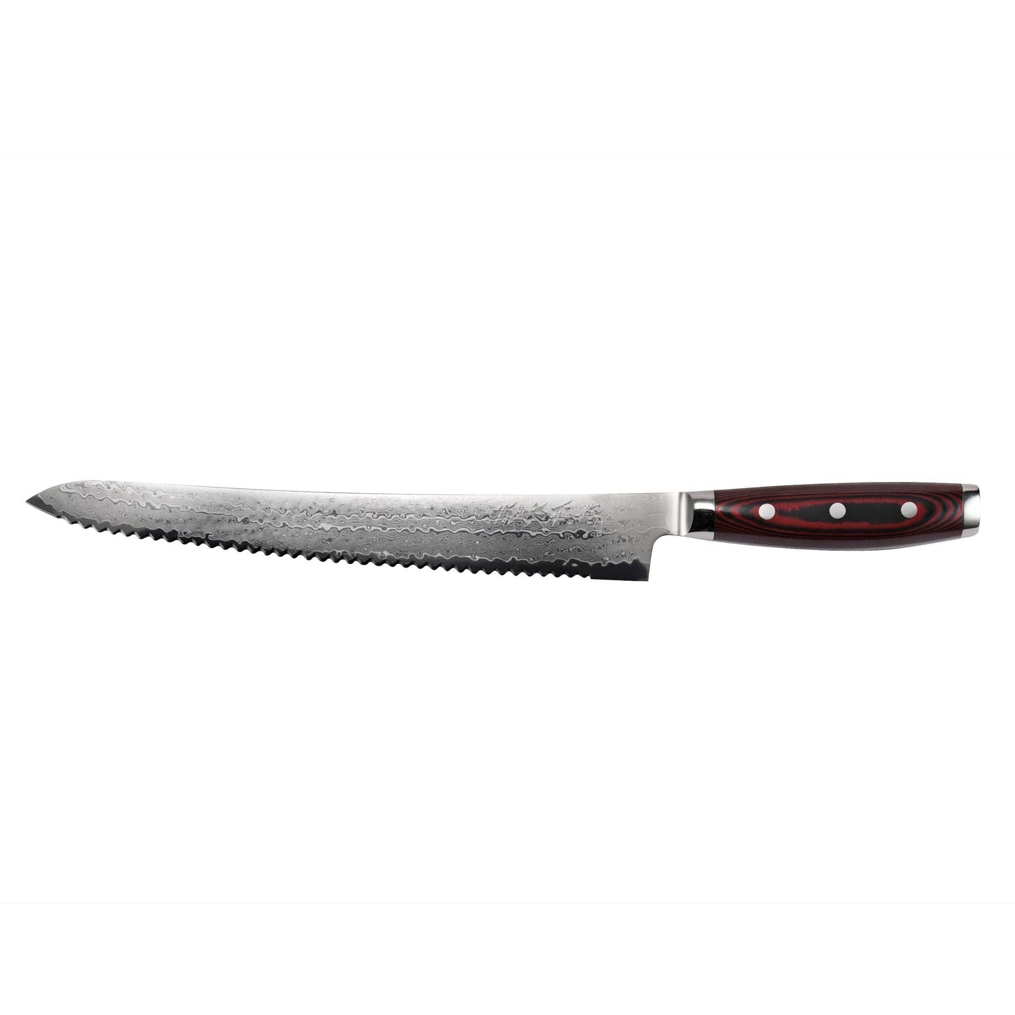 YAXELL SUPER GOU Broodmes 27cm 161 laags damaststalen lemmet rood/zwart micarta heft