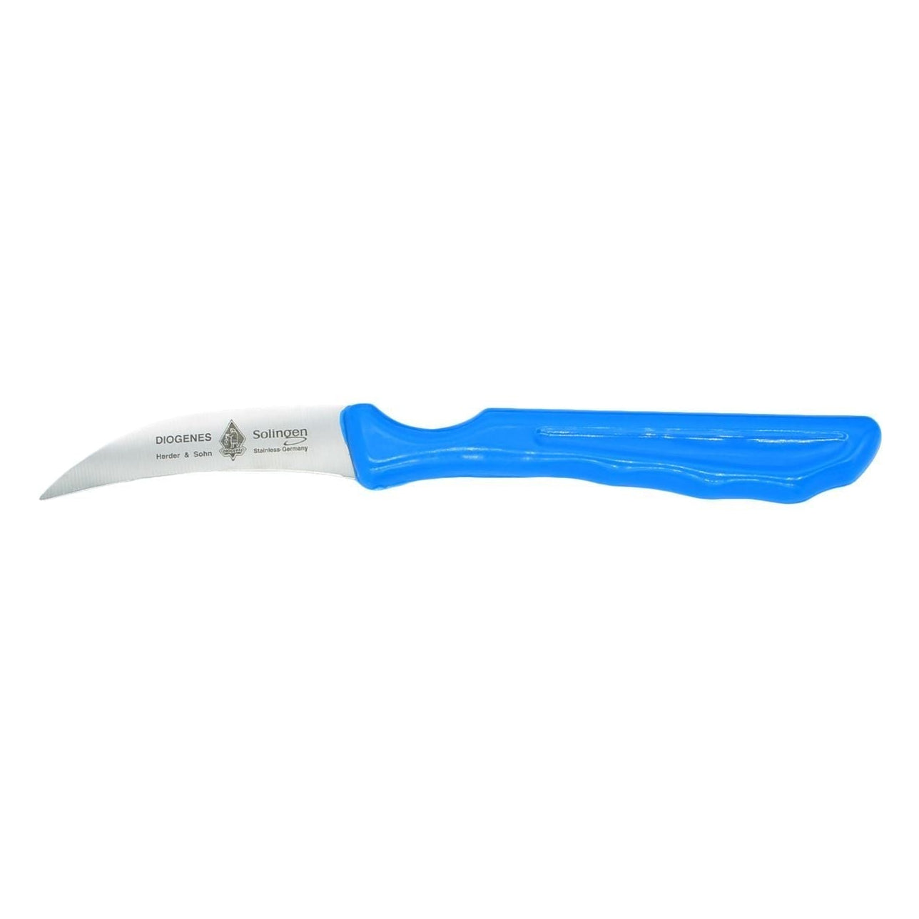 DIOGENES RVS champignon- fruit- schil- mes gebogen lemmet 6cm blauw kunststof heft