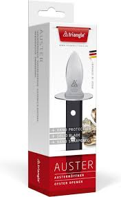 TRIANGLE oestermes met roestvrijstalen krop en lemmet - breed zwart handvat in doos