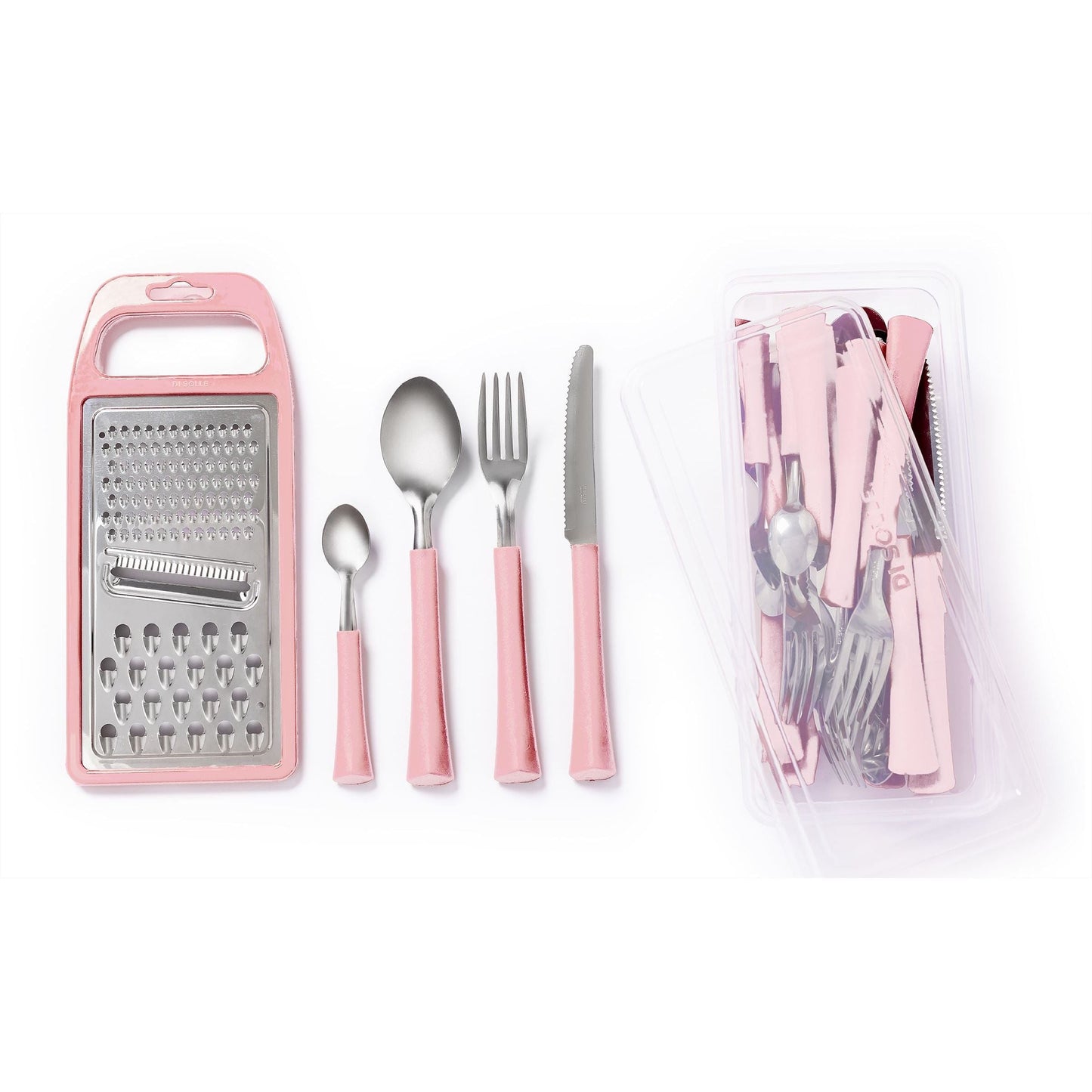 DI SOLLE INOVA bestekset roze 26-delig (6 couverts, rasp en transportbak)