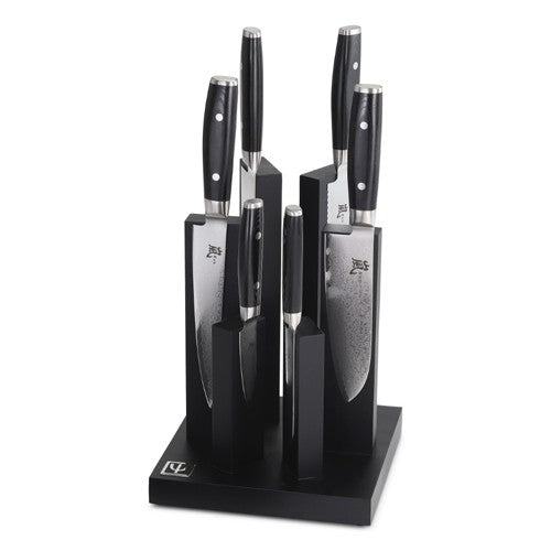 YAXELL RAN Tower magneetblok beukenhout zwart gelakt inclusief 6 damast-stalen messen