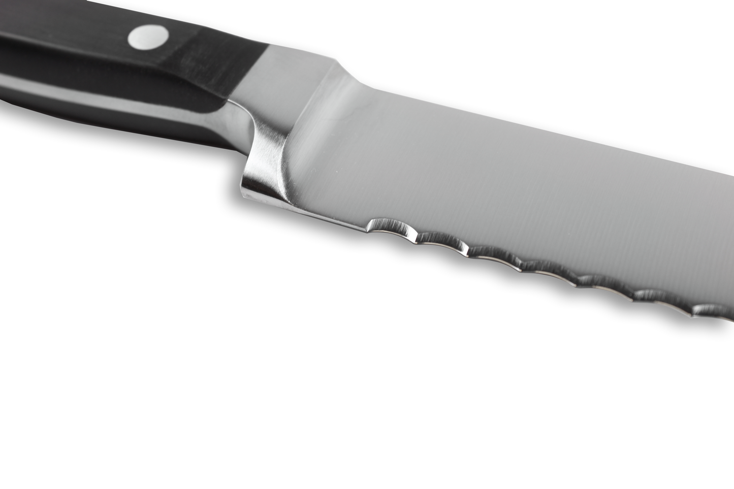 MUNDIAL roestvrijstalen broodmes 20cm zwart POM heft voorzien van drie 'nieten'