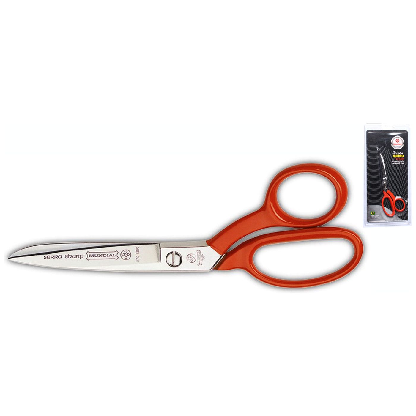 MUNDIAL Forged 270-6SR carbonstalen Coupeuseschaar / Stofschaar rood gelakte grepen 15 cm