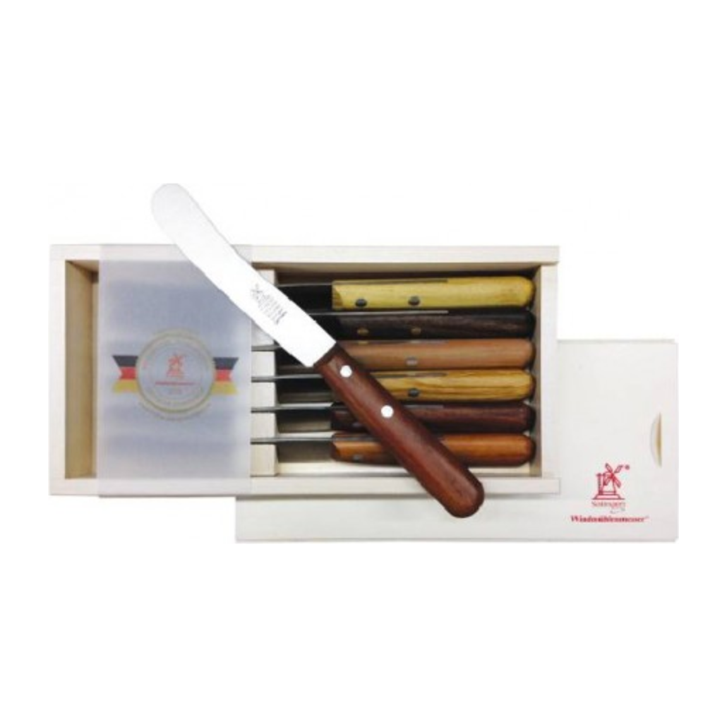 ROBERT HERDER Ontbijtmes/Buckels set van 6 UNIEKE messen in houten cadeaux-box