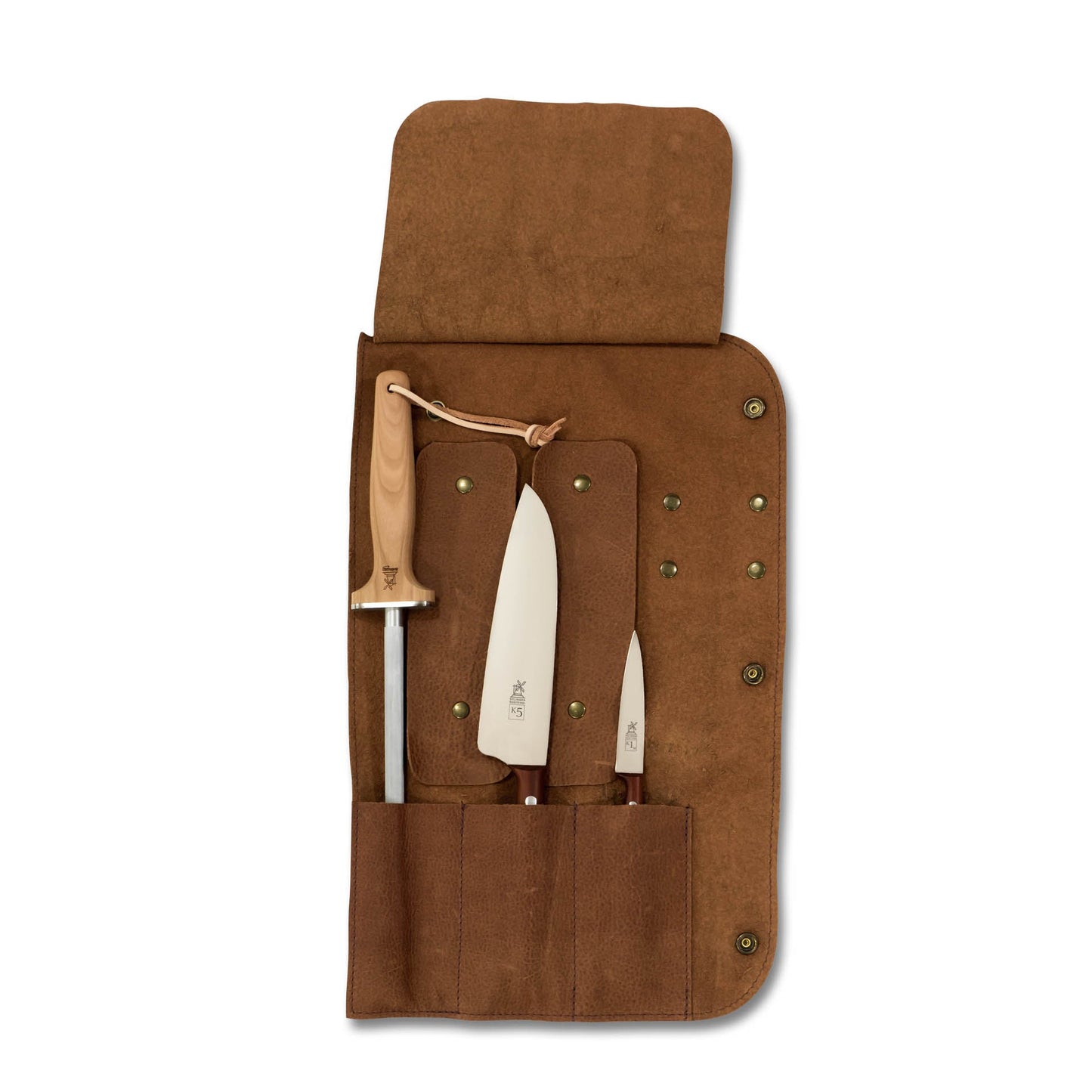 ROBERT HERDER rundlederen messen- foudraal - roltas - etui - "1plus" voor drie messen