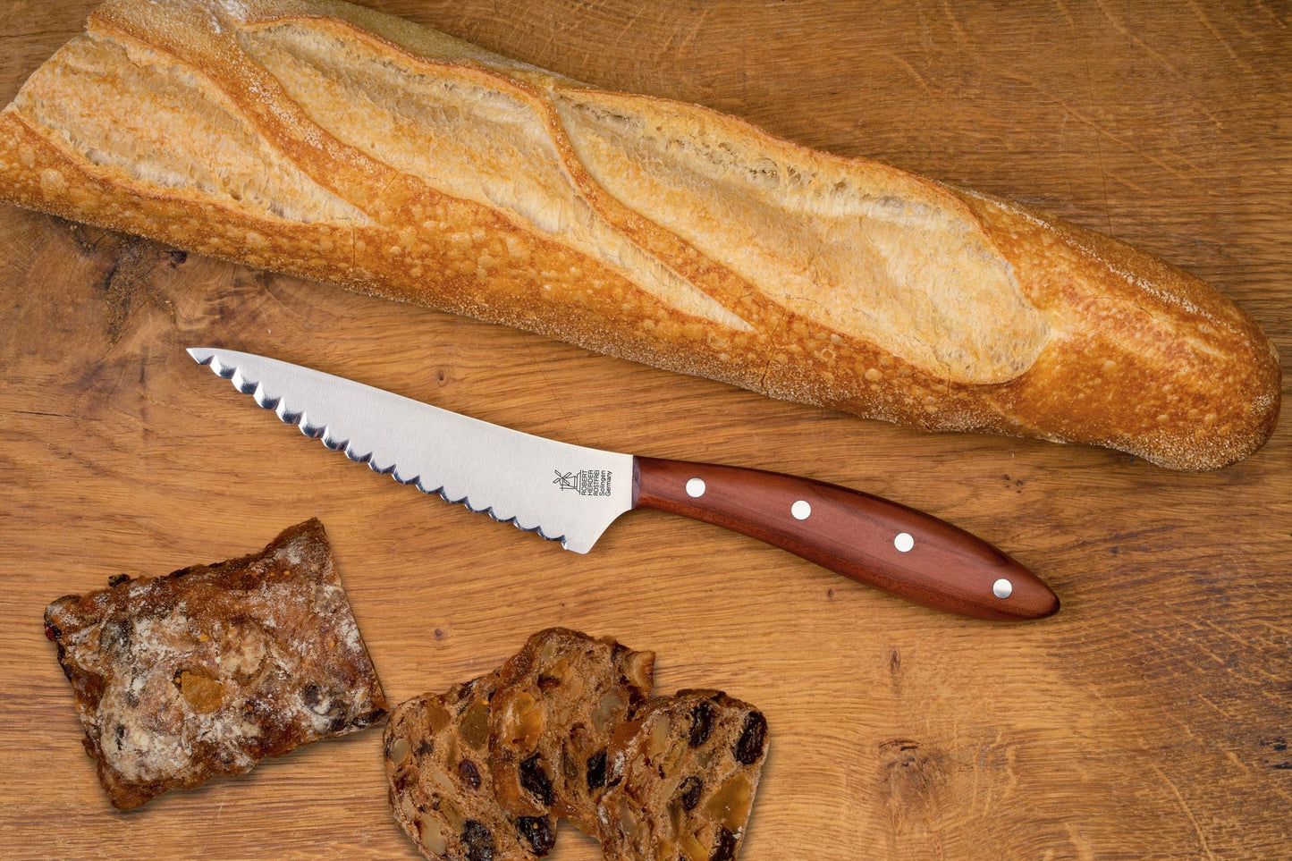 ROBERT HERDER Fromage Pano mes aan 2 zijden geslepen lemmet 13cm met convexe golf elegant pruimenhouten heft