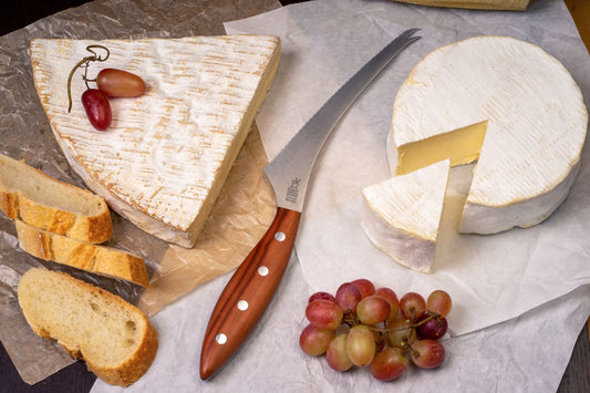 ROBERT HERDER Fromâgo Mola zachte kazen mes 16,5cm lemmet met gevorkte punt en concave golf pruimenhouten heft