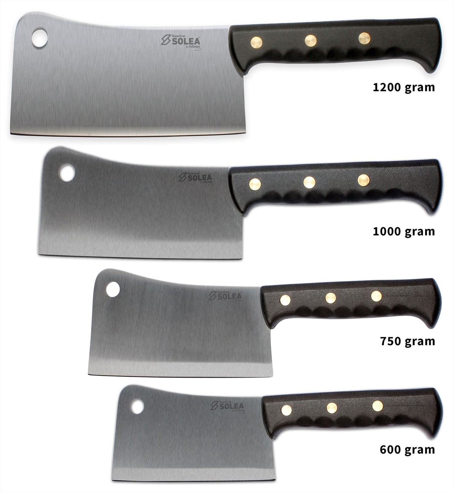 SOLEA Slagers Hakbijl 600 GR roestvrijstraal 16,5cm lemmet zwart kunststof heft lengte totaal 32cm