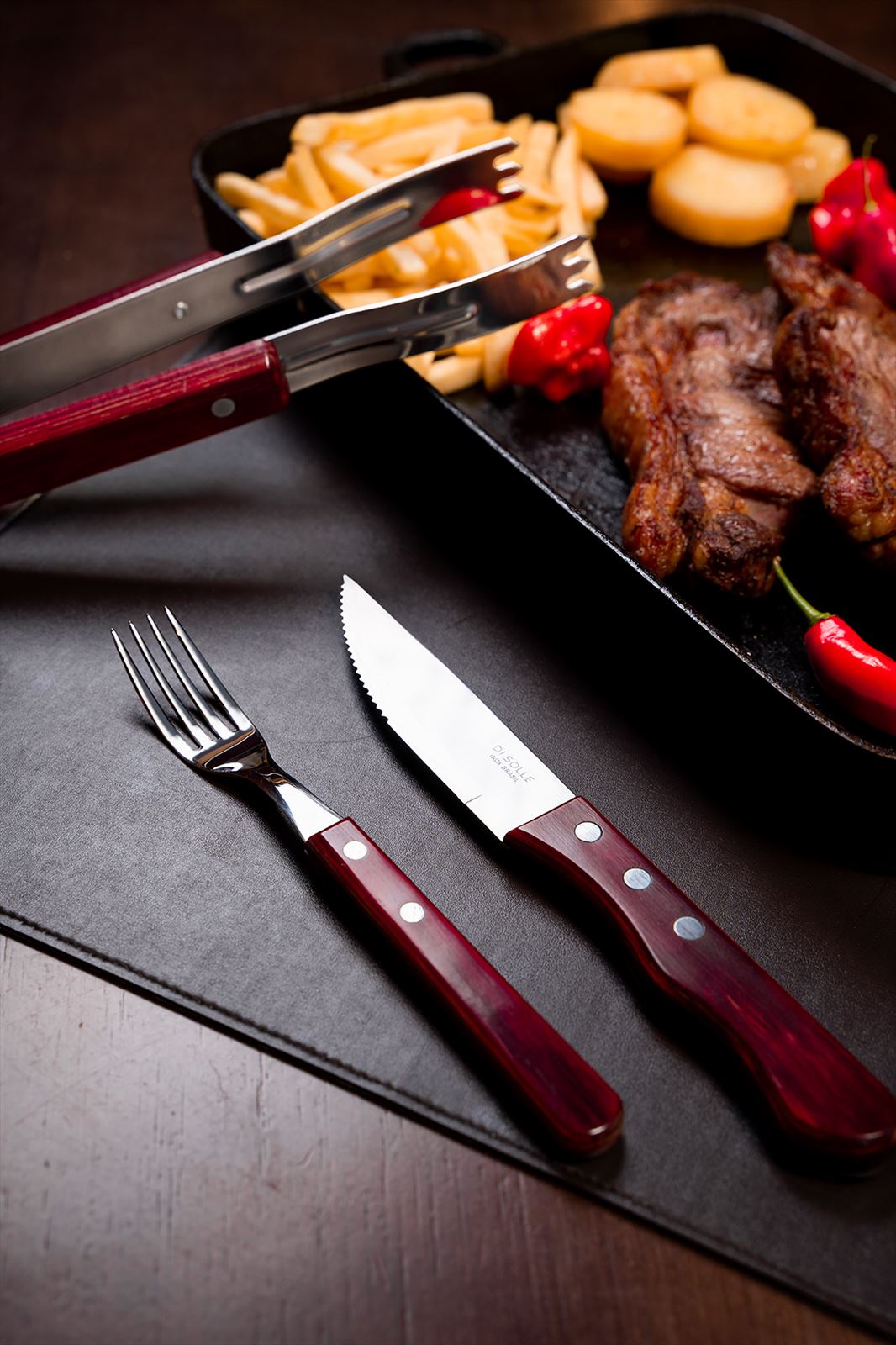Sollewood Steakbestek 6 couverts en Trancheerbestek 14 delig in doos RVS duurzaam houtcomposiet