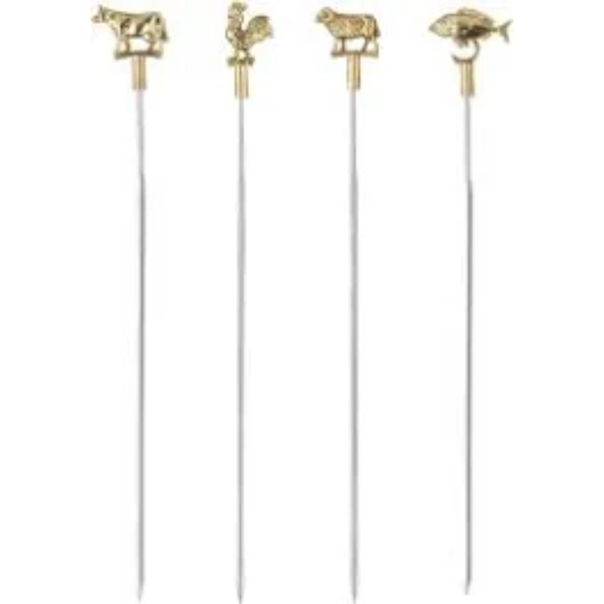 TRIANGLE fraaie spies 32cm met messing kip - vis - rund - schaap voor grill -bbq 4 stuks