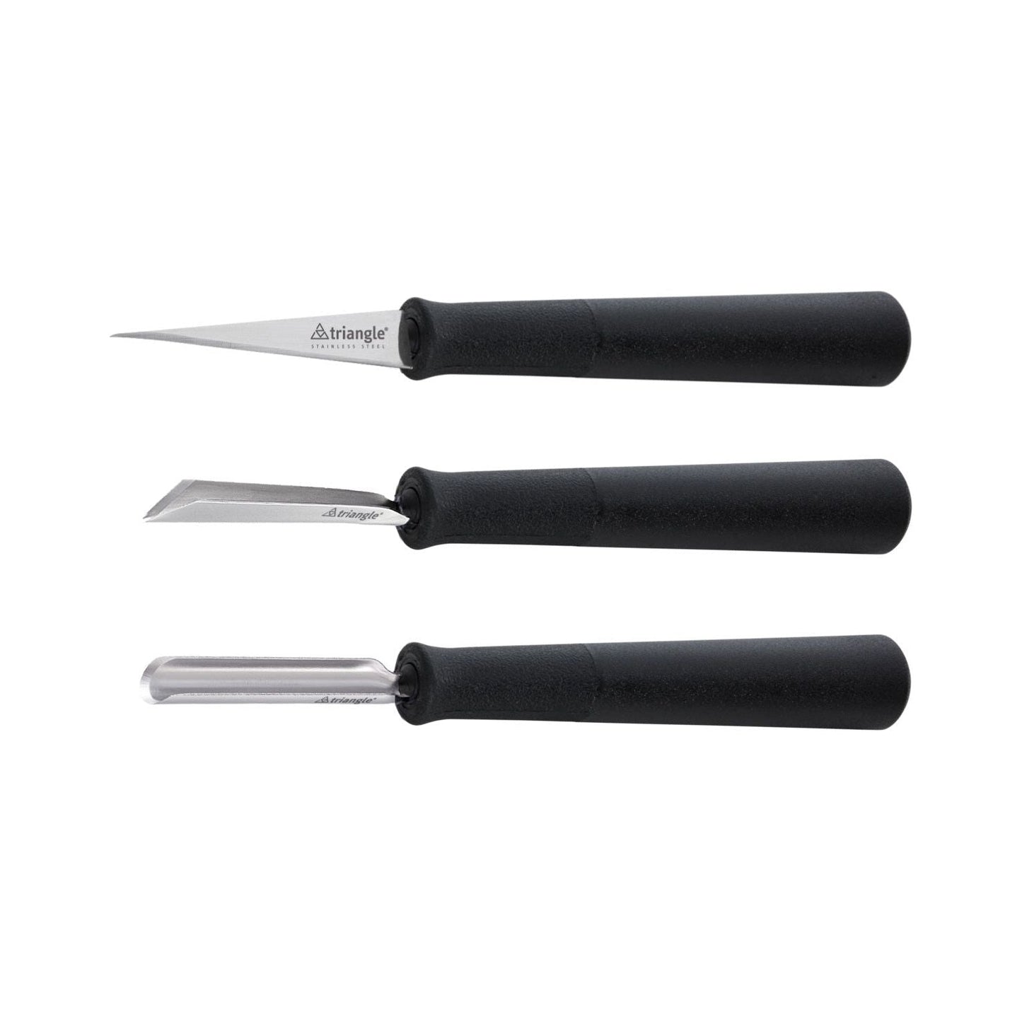 TRIANGLE RVS groente en fruit kerf-decoratiemessenset 3-delig