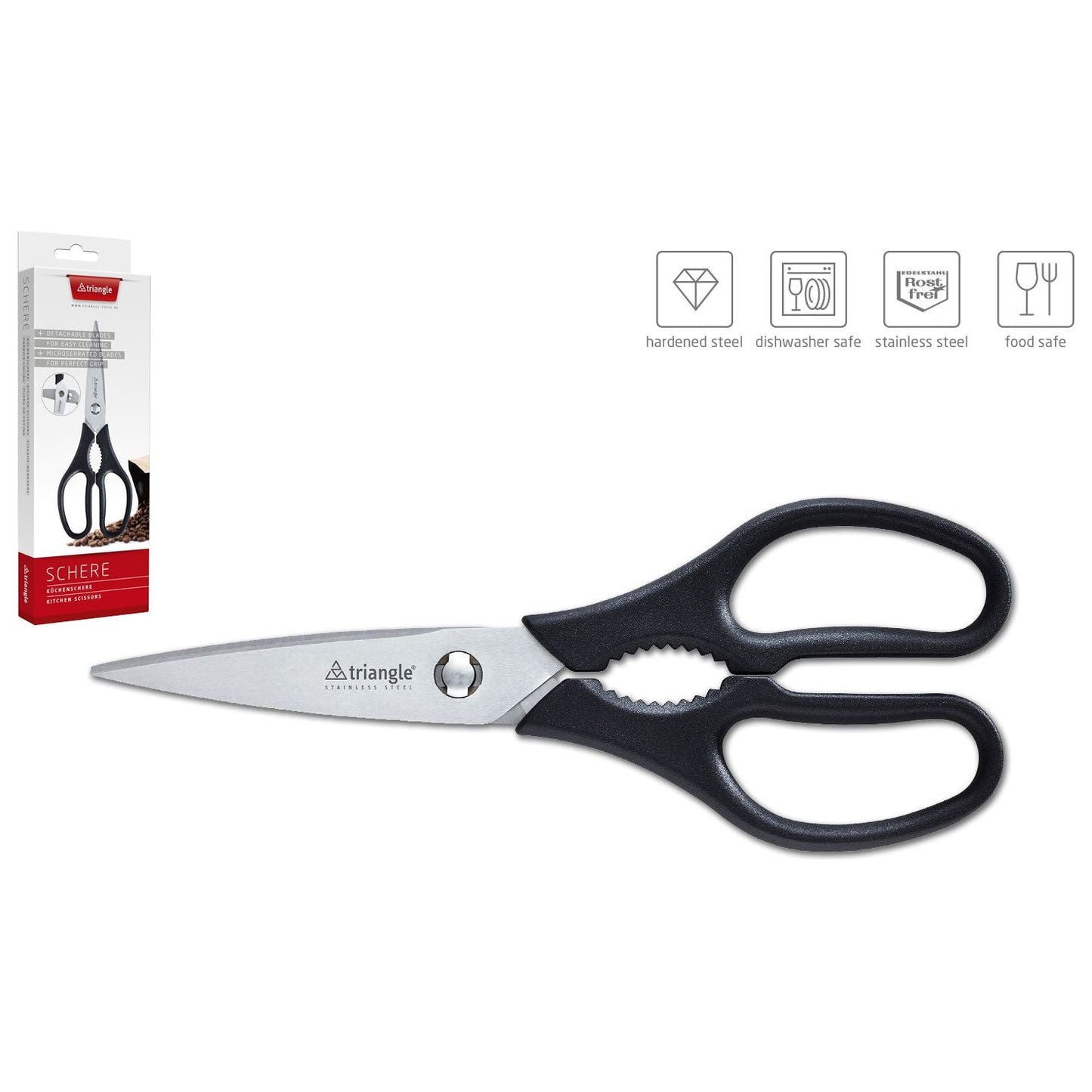 TRIANGLE Professional Keukenschaar microvertand RVS uitneembaar zwart heft