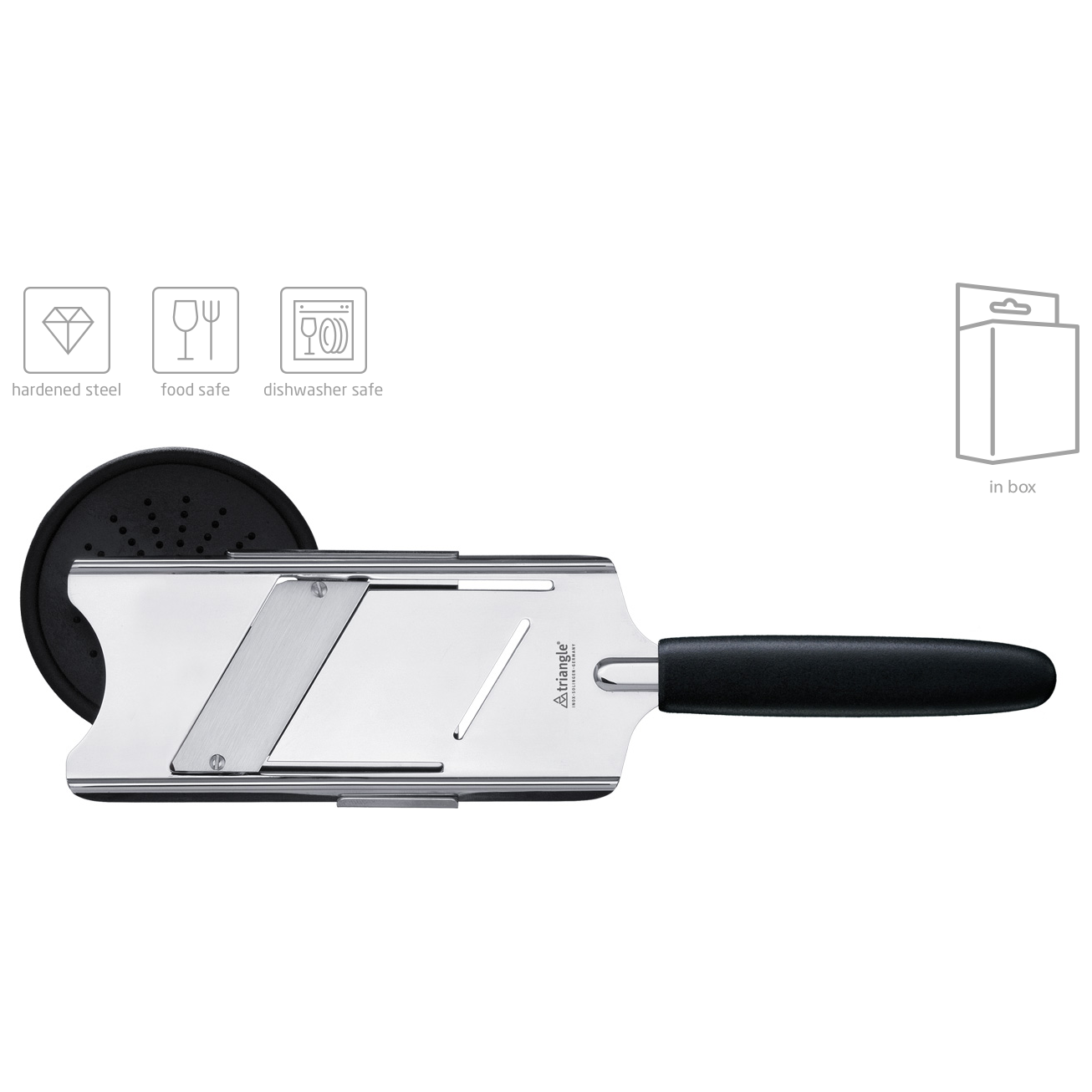 TRIANGLE professional roestvrijstalen truffel- parmezaan- paddenstoel- chili- schaaf met zwart handvat