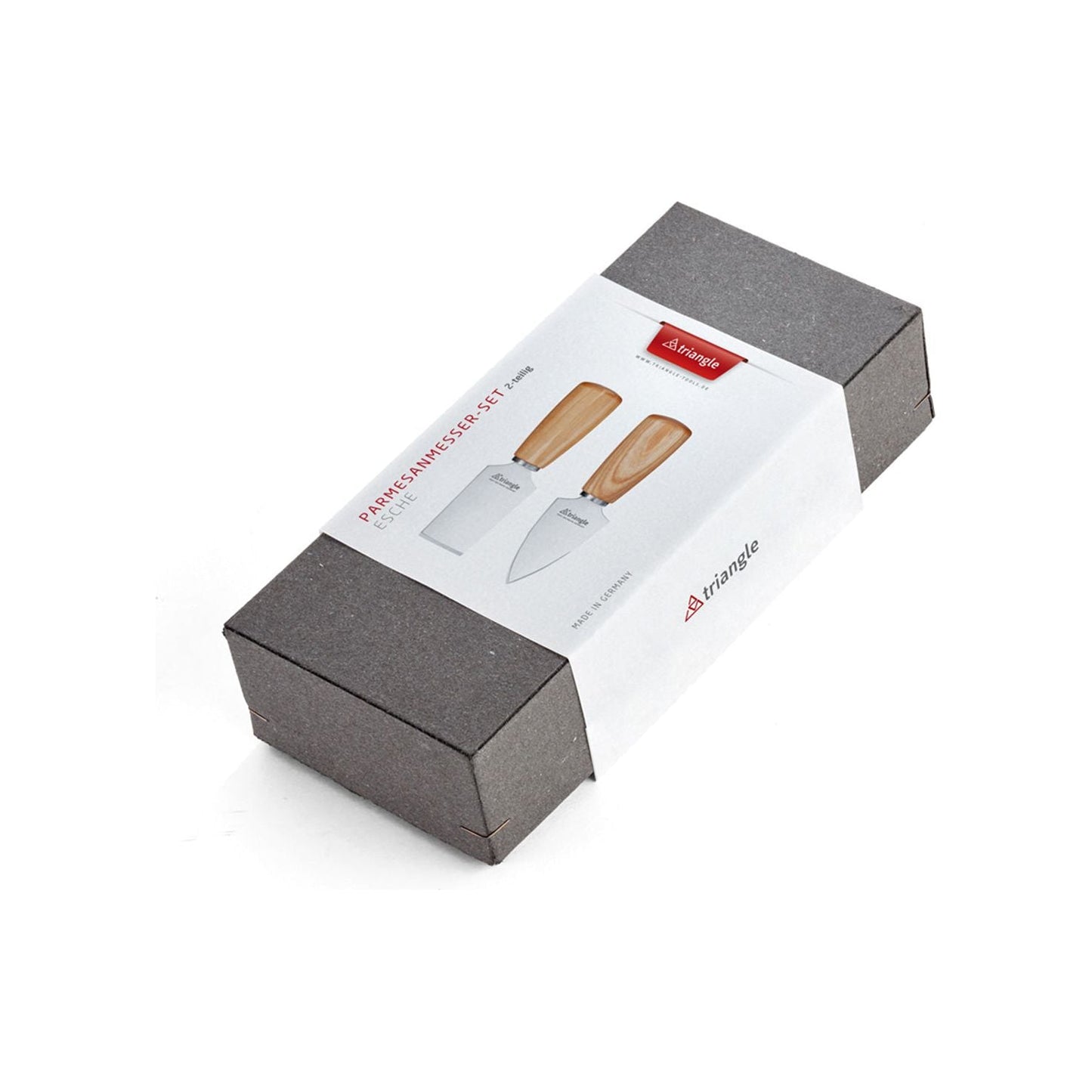 Triangle Soul kaasmessen set van 2 stuks, voor Parmesan essenhouten heft in geschenkdoos
