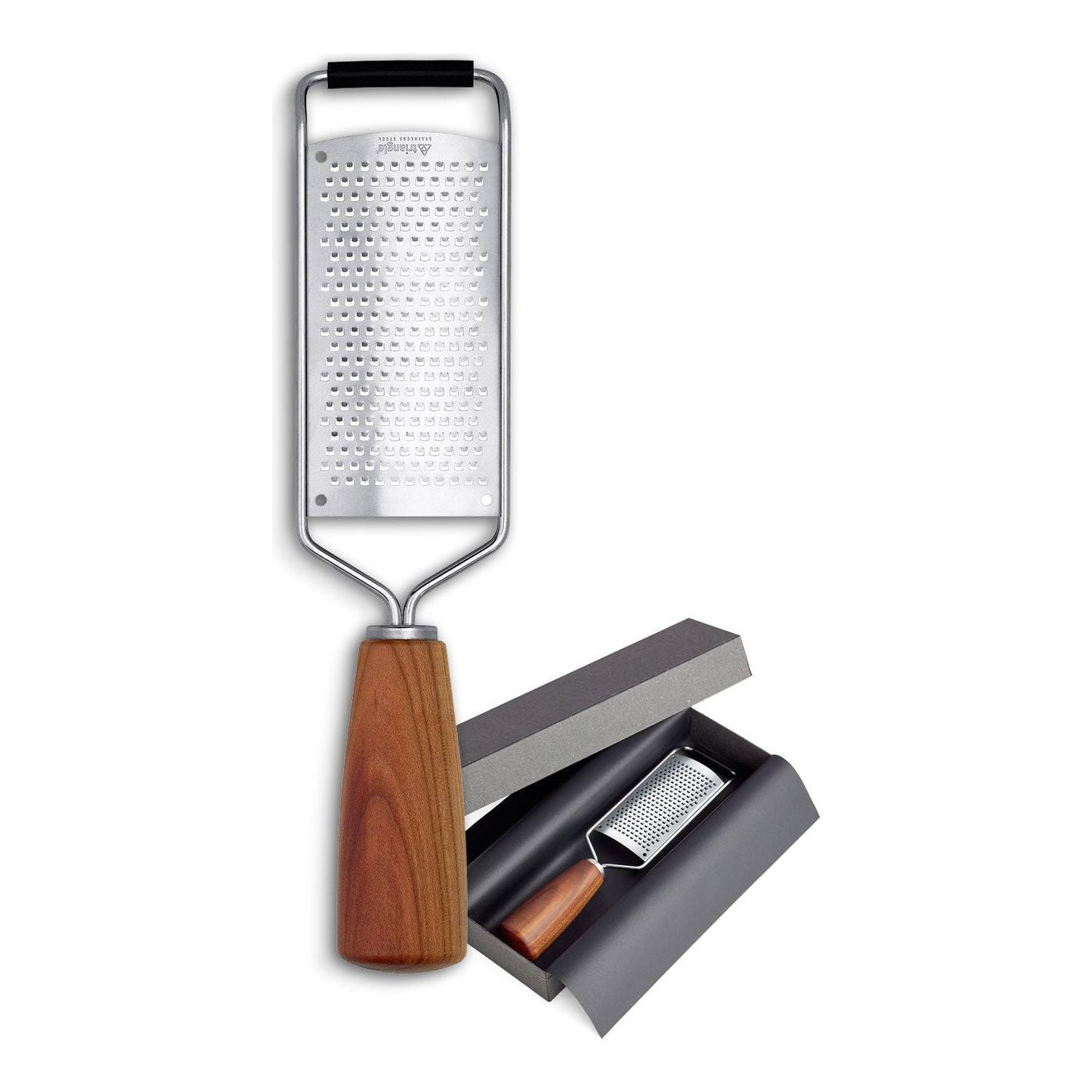 TRIANGLE serie SOUL roestvrijstalen kaas- parmezaan- chocolade- nootmuskaat- rasp met FSC pruimenhouten heft