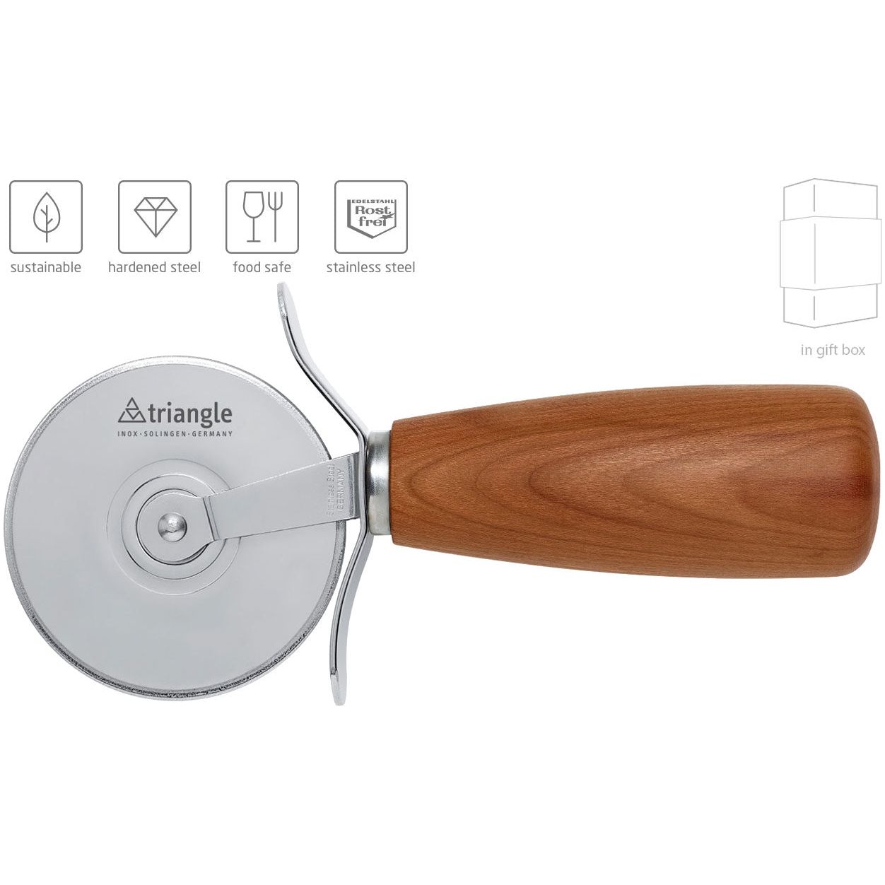 TRIANGLE serie SOUL deeg- pizzasnijder roestvrijstaal Ø 6cm met FSC pruimenhouten heft