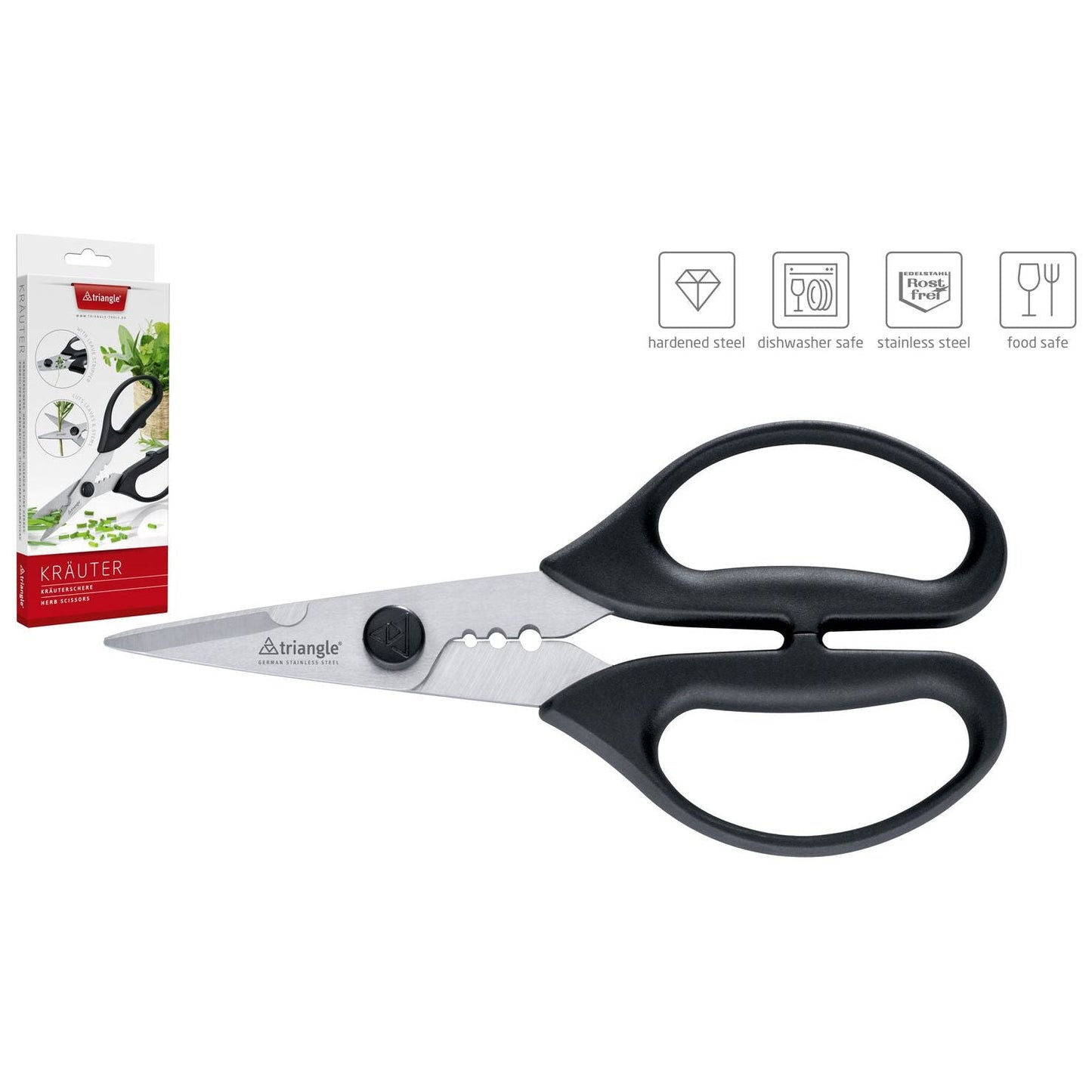 TRIANGLE Spirit Kruidenschaar- Keukenschaar uitneembaar RVS zwart kunststof PP grepen