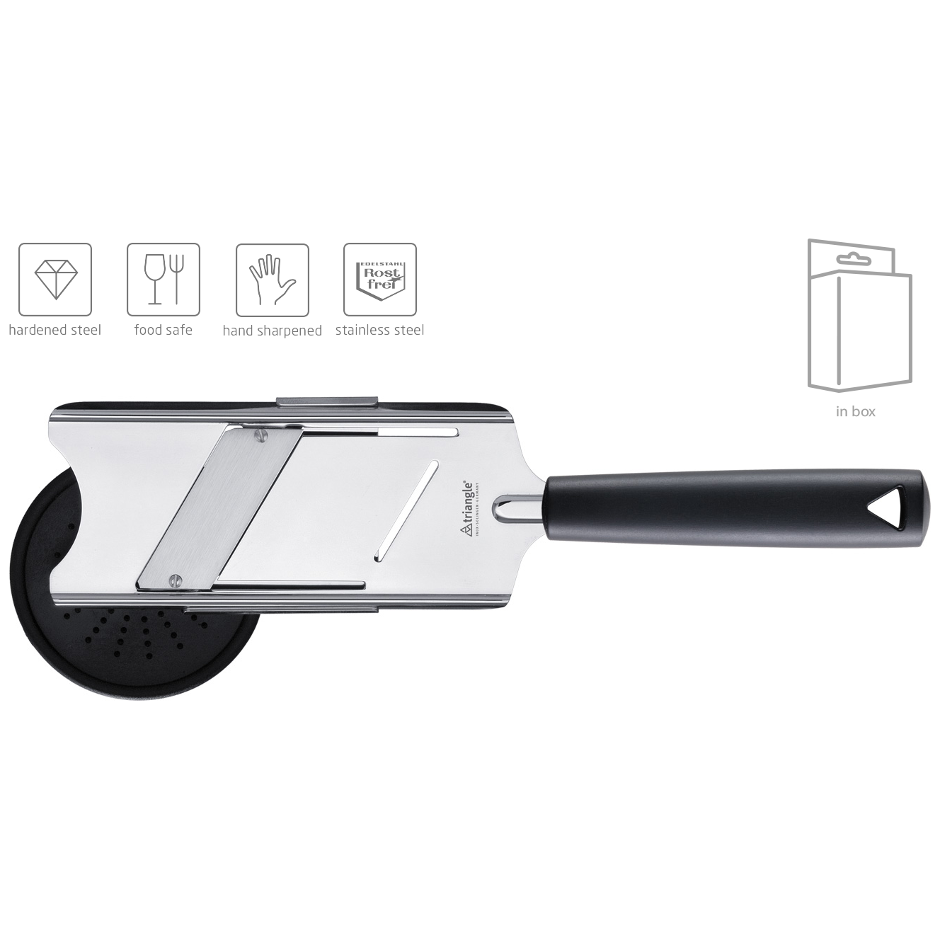 TRIANGLE professional roestvrijstalen truffel- parmezaan- paddenstoel- chili- schaaf met zwart handvat