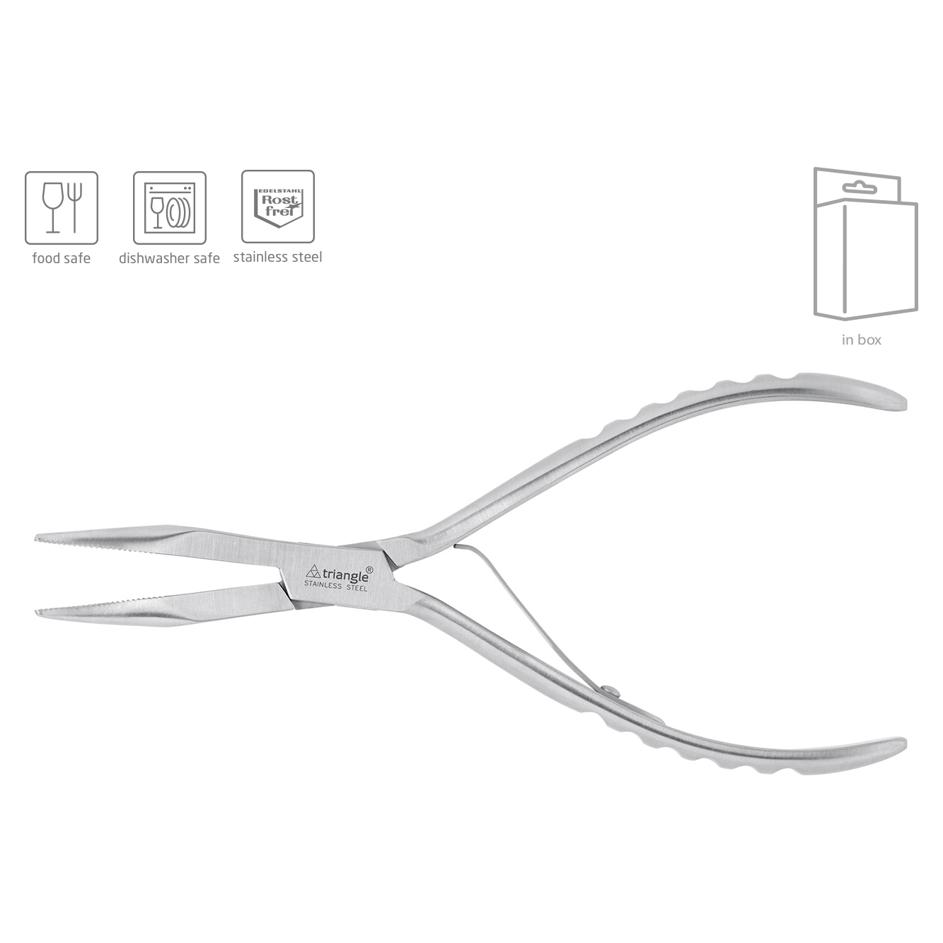 TRIANGLE roestvrijstalen visgratentang gebogen met ingebouwde veer