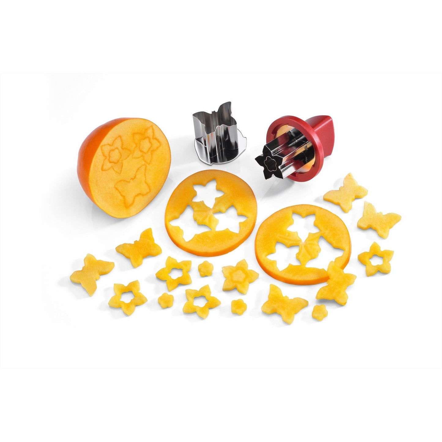 TRIANGLE fruit- groente- kaas- deeg uitsteker set vlinder en bloem van roestvrijstaal