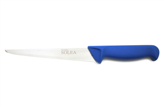 SOLEA Visfileermes model Katwijker lemmet dikte 2,5 mm met blauw heft