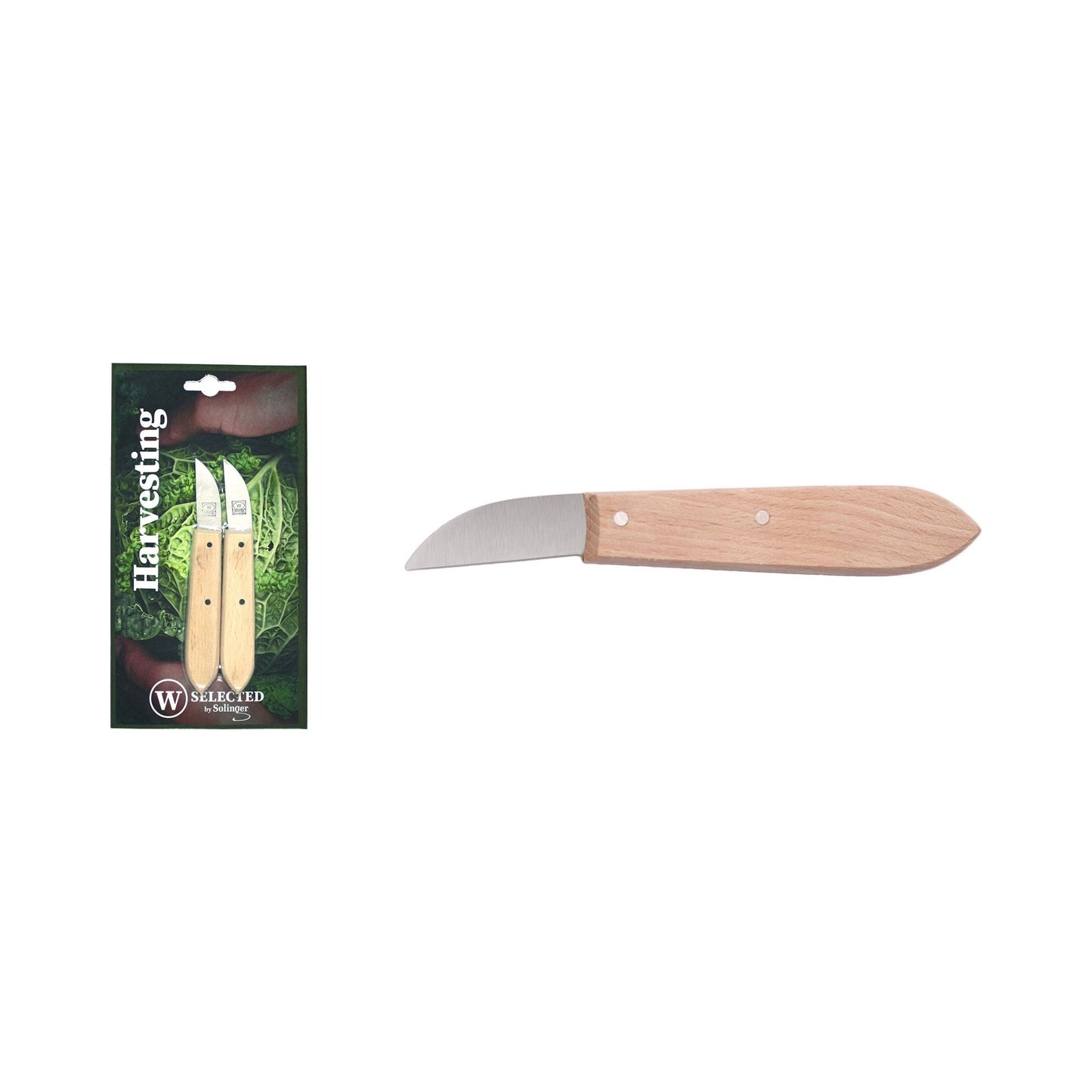 W-selected bloemen- snijmesje carbonstaal 4 cm met robuust beukenhouten heft 2 stuks