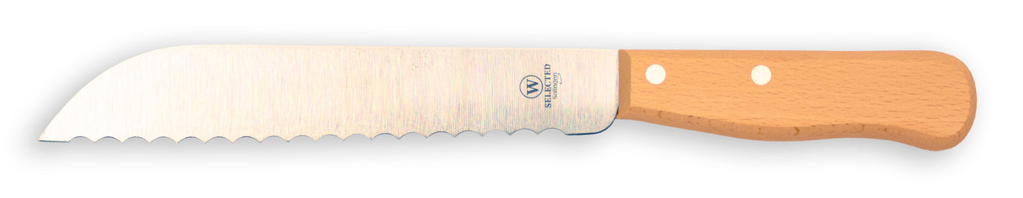 W-SELECTED kool- goente-mes of Hollands broodmes carbonstalen lemmet 13cm met 6mm golf en beukenhouten heft