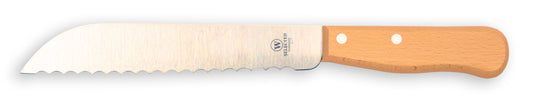 W-SELECTED kool- goente-mes of Hollands broodmes carbonstalen lemmet 13cm met 6mm golf en beukenhouten heft