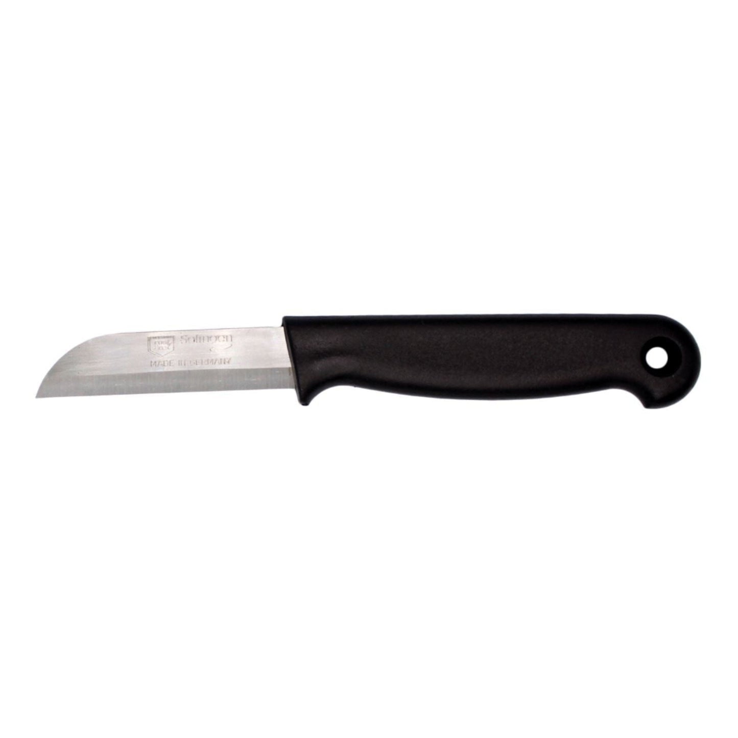 W-SELECTED® uit Solingen roestvrijstalen schilmesje zwart heft met gat en 6cm lemmet