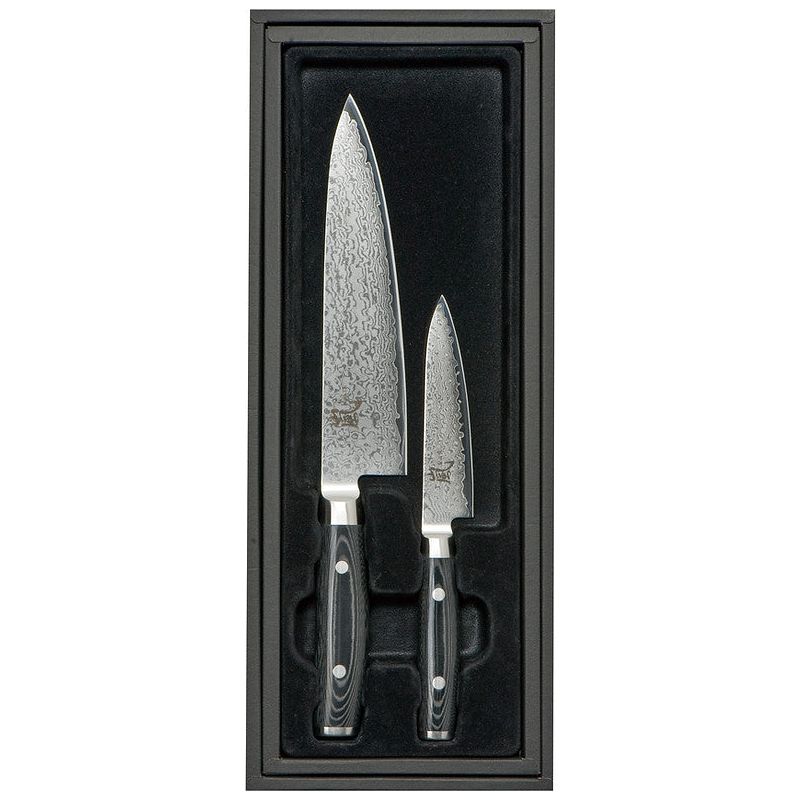 YAXEEL RAN Giftset 2-delig bestaande uit Koksmes 20cm en Universeel- Petty-mes 12cm 69 laags RVS damaststaal met canvas-micarta heft