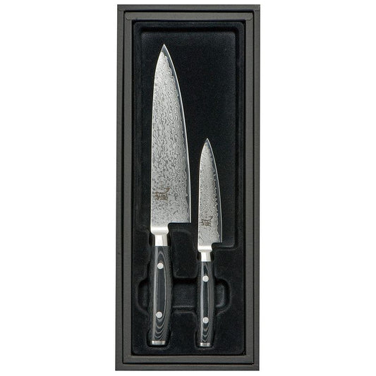 YAXEEL RAN Giftset 2-delig bestaande uit Koksmes 20cm en Universeel- Petty-mes 12cm 69 laags RVS damaststaal met canvas-micarta heft