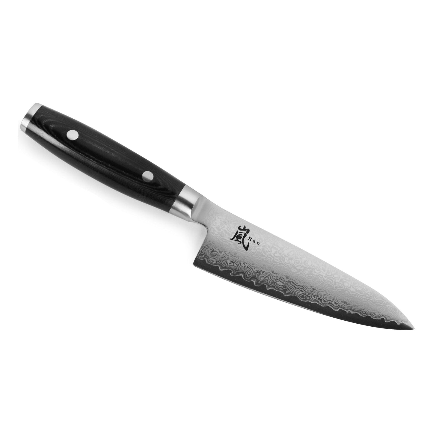 YAXELL RAN Koksmes 15 cm 69 laags RVS damaststaal lemmet zwart canvas-micarta heft