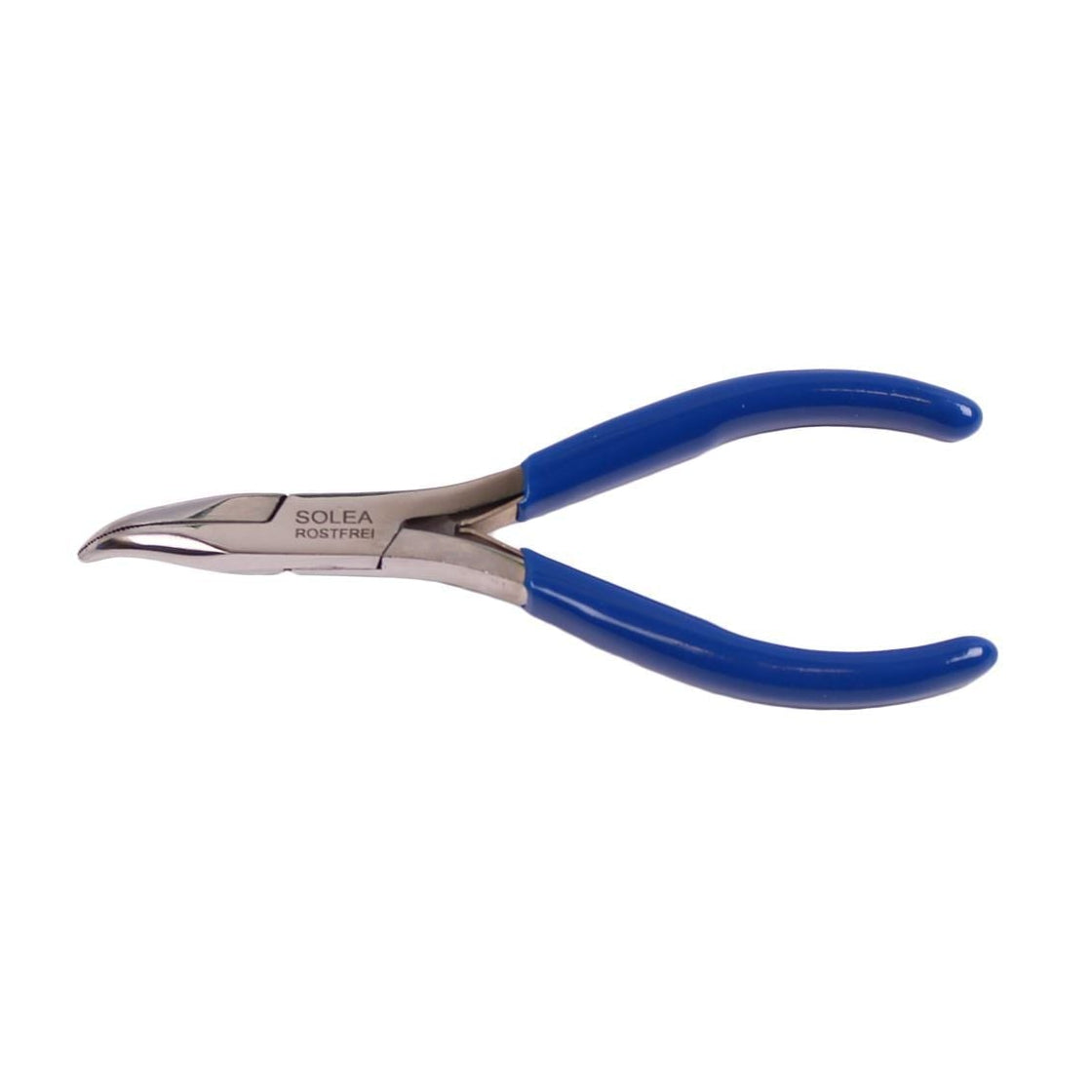 SOLEA roestvrijstalen zalmgratentang gebogen bek lengte 13cm blauw handvat