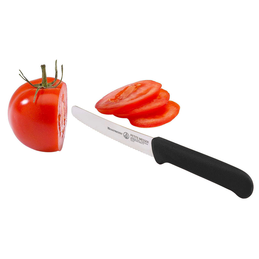 PETITE MESSER 9CM  BLACK SERRATED TOMATO KNIFE