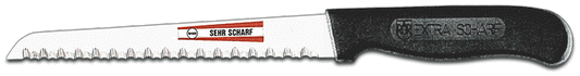 RöR Sehr Scharf broodmes RVS fijn gekarteld lemmet 20cm kunststof PP zwart antislip heft