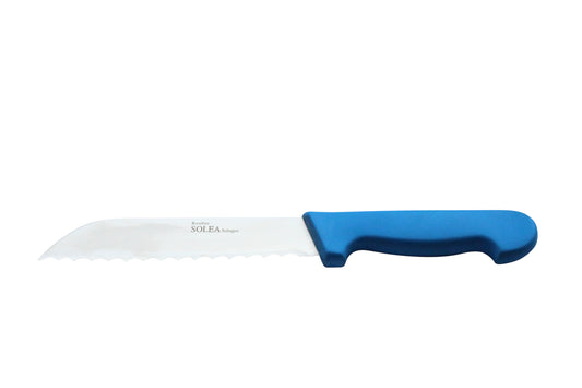 SOLEA Groentemes gekarteld lemmet RVS 18cm met golf 6mm blauw HACCP kunststof heft