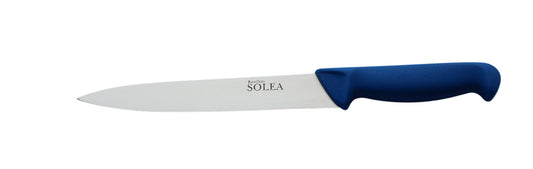 SOLEA Slagers- Vis-mes met roestvrijstalen lemmet en blauw kunststof PPN heft lengte 21cm HACCP