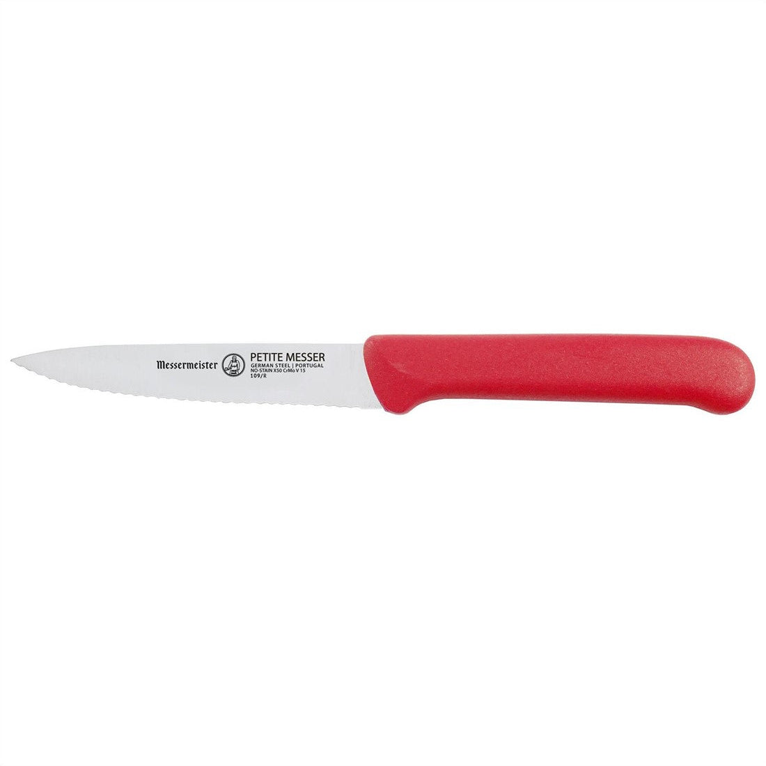 MESSERMEISTER tomaten- fruit- mes 10cm RVS gekarteld lemmet rood PP kunststof heft