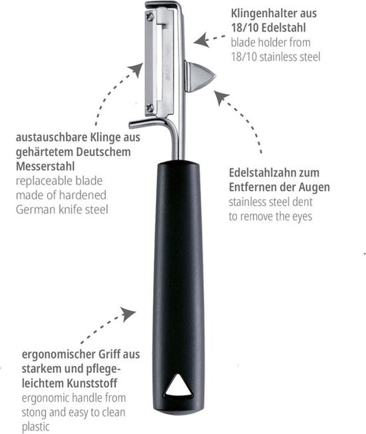 TRIANGLE dunschiller rechtshandig met bewegend mesje 19cm zwart kunststof PP heft