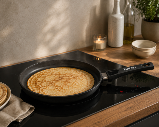 Crêpe-pan / Pannenkoekenpan met afneembare steel 28 cm flexinductie / combizone Bosch en Siemens Compatible