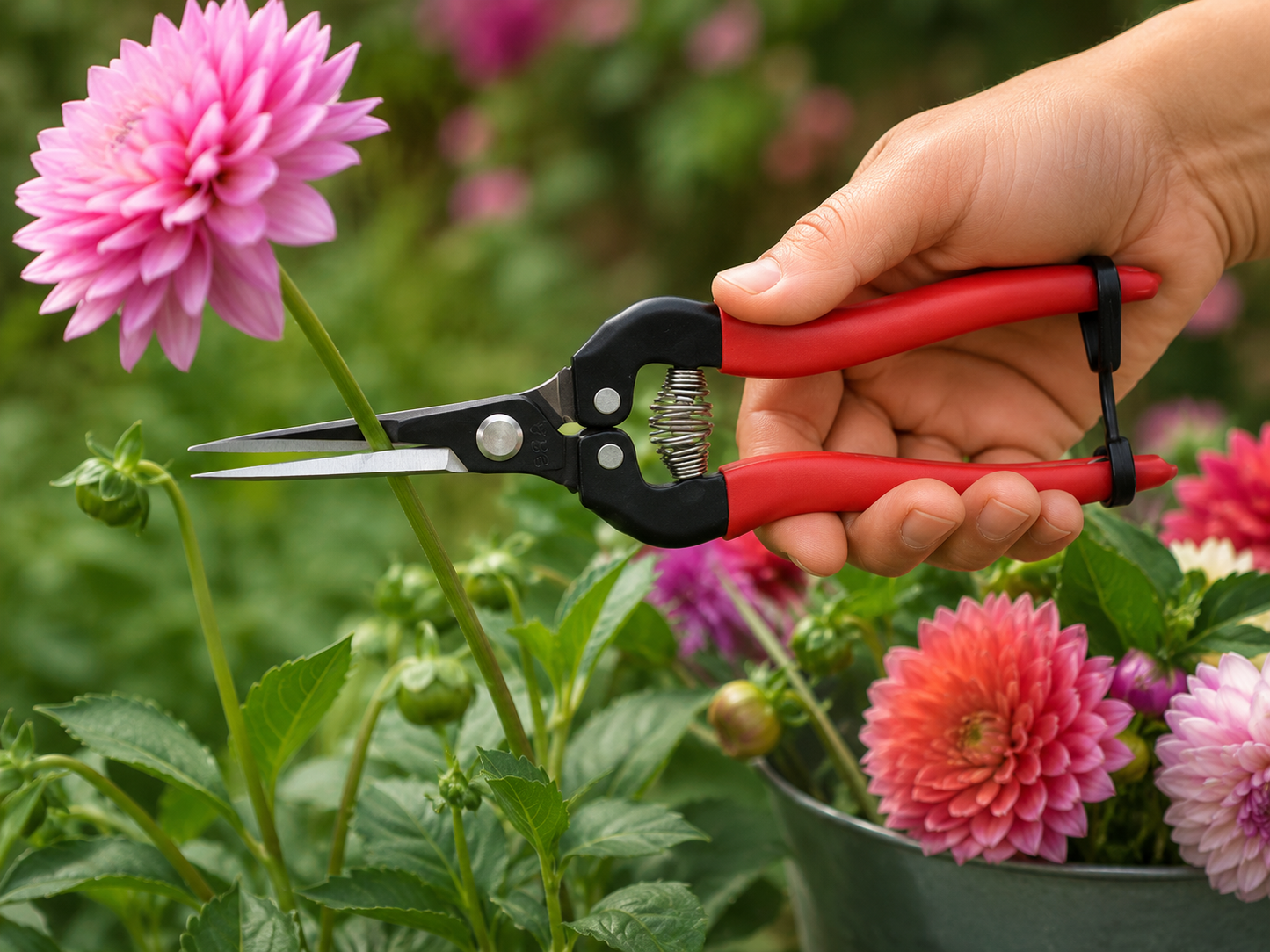 ARS 300SS fruit - bloemen - groente - schaar lengte 17cm met rood heft en korte rechte bek