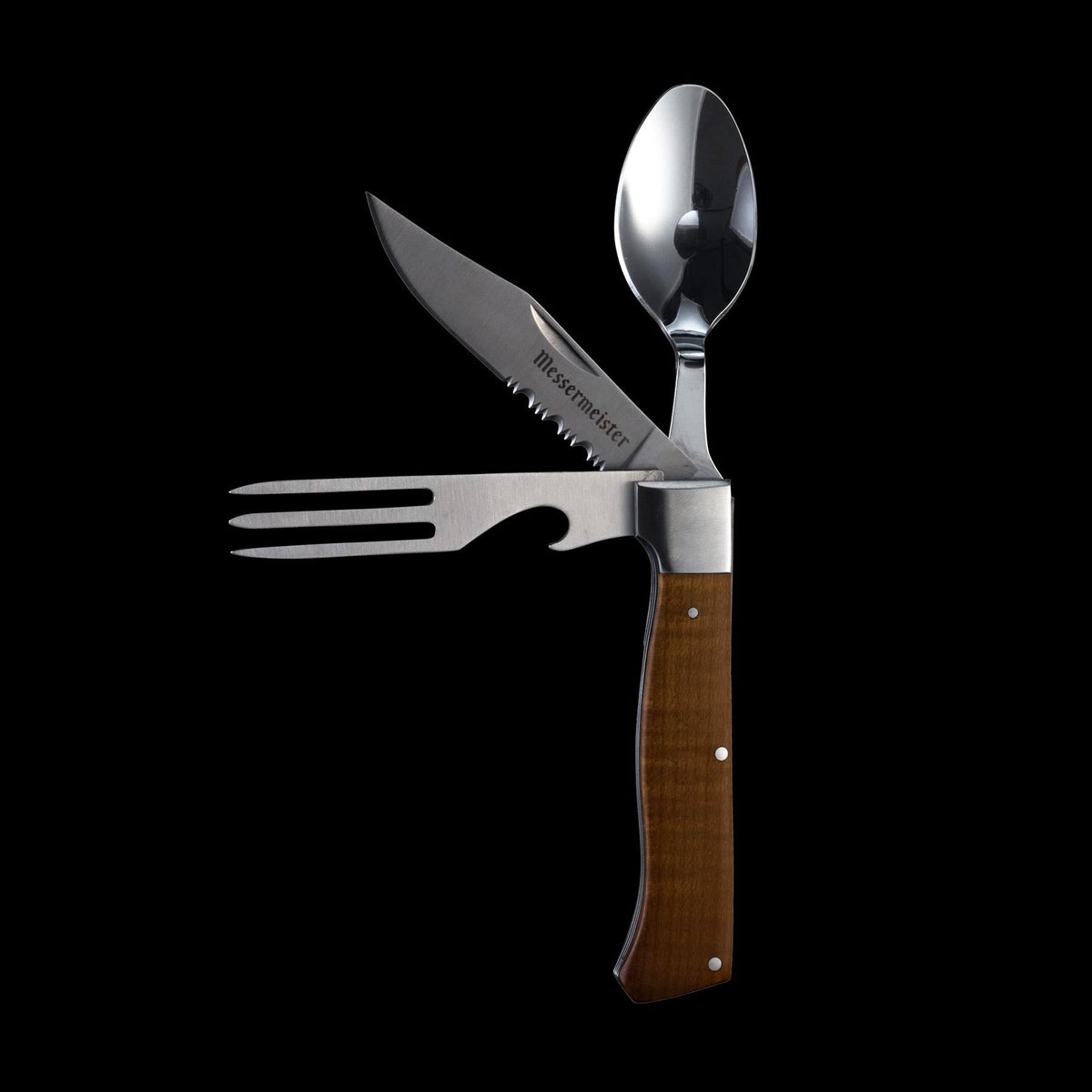 MESSERMEISTER ADVENTURE CHEF vouwbaar lepel-vork-mes met esdoornhout heft